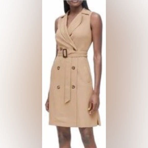 NWT Classic Banana Republic Double Breasted Trench Dress, Color: Tan, & Size: 16 - Picture 2 of 5